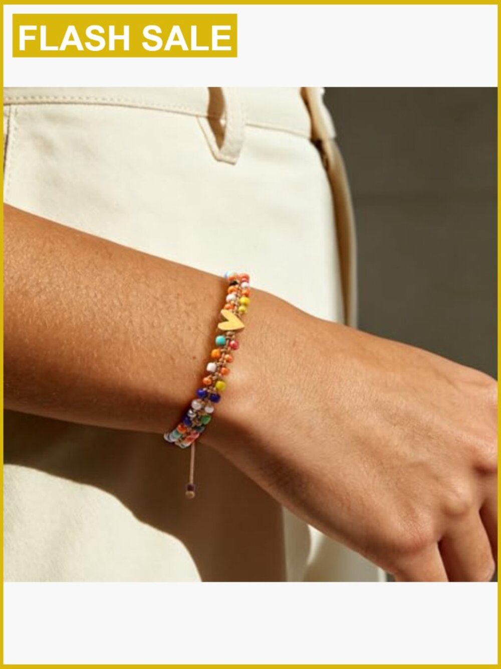 Double Layer Seed Bead Bracelet with Heart Charm, Handmade Boho Stackable - Picture 3 of 6